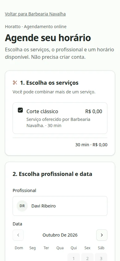 Reserva Horatto no celular sem cadastro